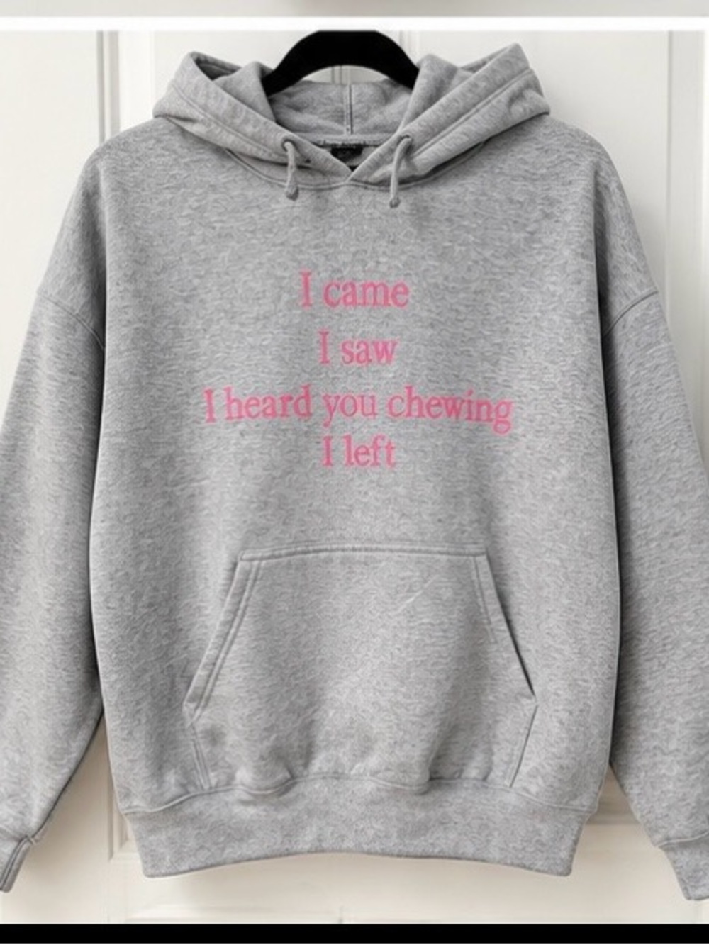 Gildan Gray Hoodie with Pink Text Graphic